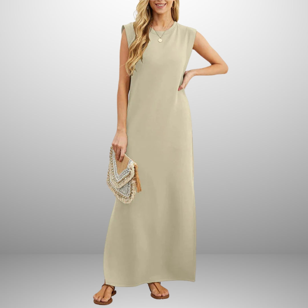 Myrna™ | Lange, vloeiende en kreukvrije jurk Khaki