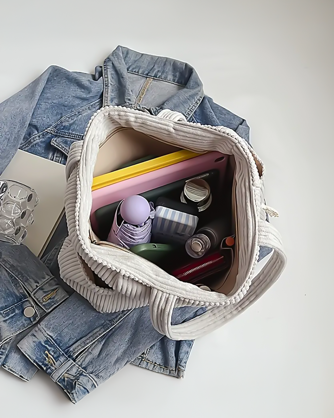 Aniela ribstof schoudertas