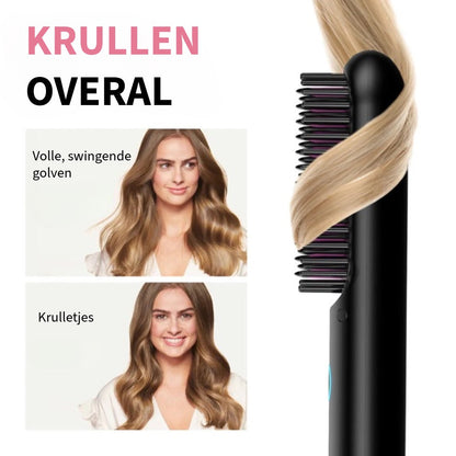 Draagbare 3-in-1 Haarborstel - Steilen, Krullen en Drogen