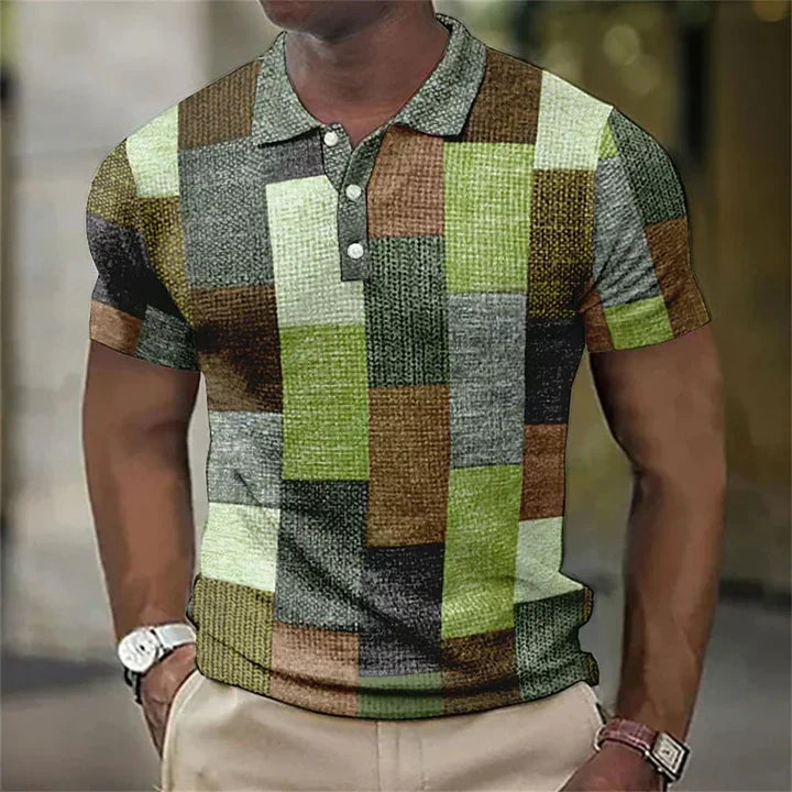 Daan™ | Kurzarm-Polo Groen-Bruin-Grijs