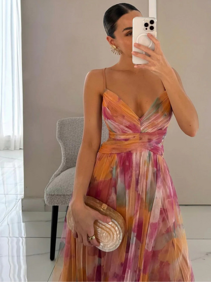 Evi™ | Éclat Élégant – Maxidream Jurk Sunset gradient (goud rosé perzik)