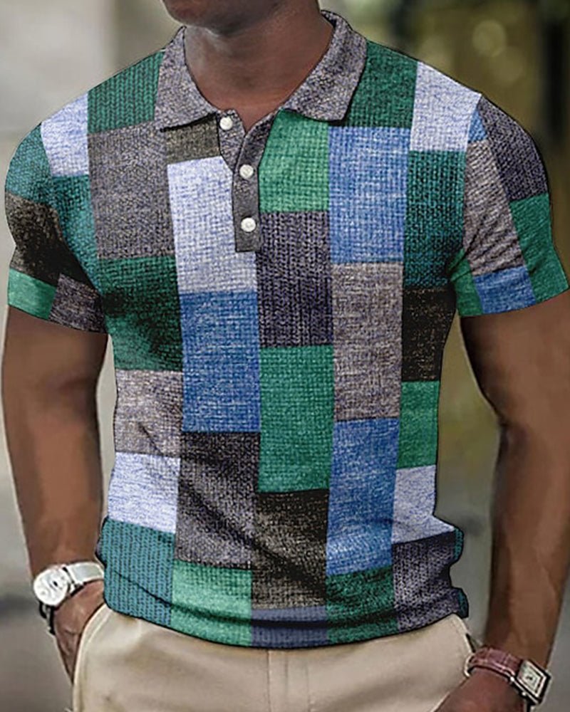 Daan™ | Kurzarm-Polo Grijs-Blauw-Groen